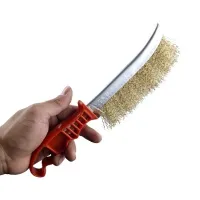 Щетка металлическая латунированная ручная 250 мм, пластиковая рукоятка, красная, мягкая